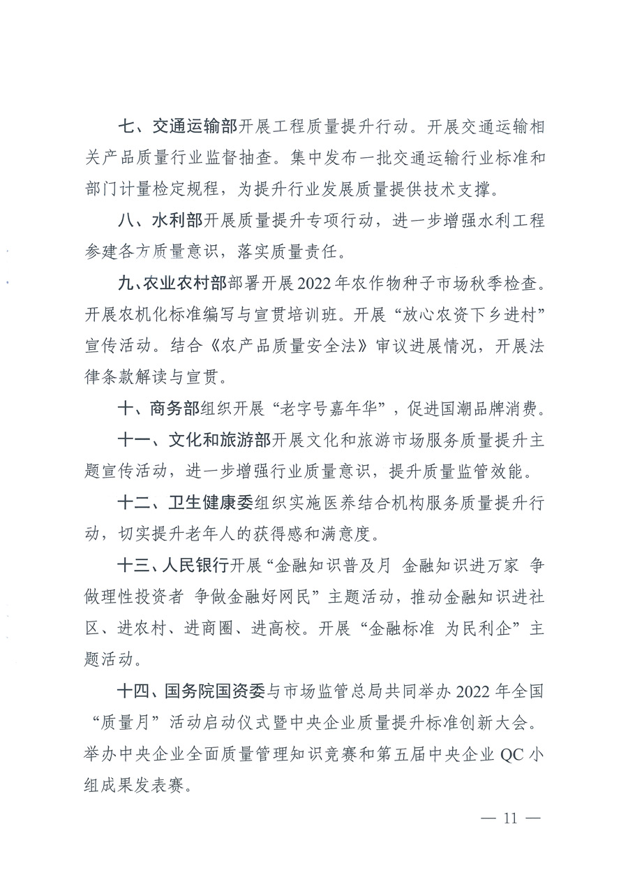 市場監(jiān)管總局等21個(gè)部委(部門)發(fā)文部署開展2022年全國“質(zhì)量月”活動(dòng)(國市監(jiān)質(zhì)發(fā)〔2022〕76號)